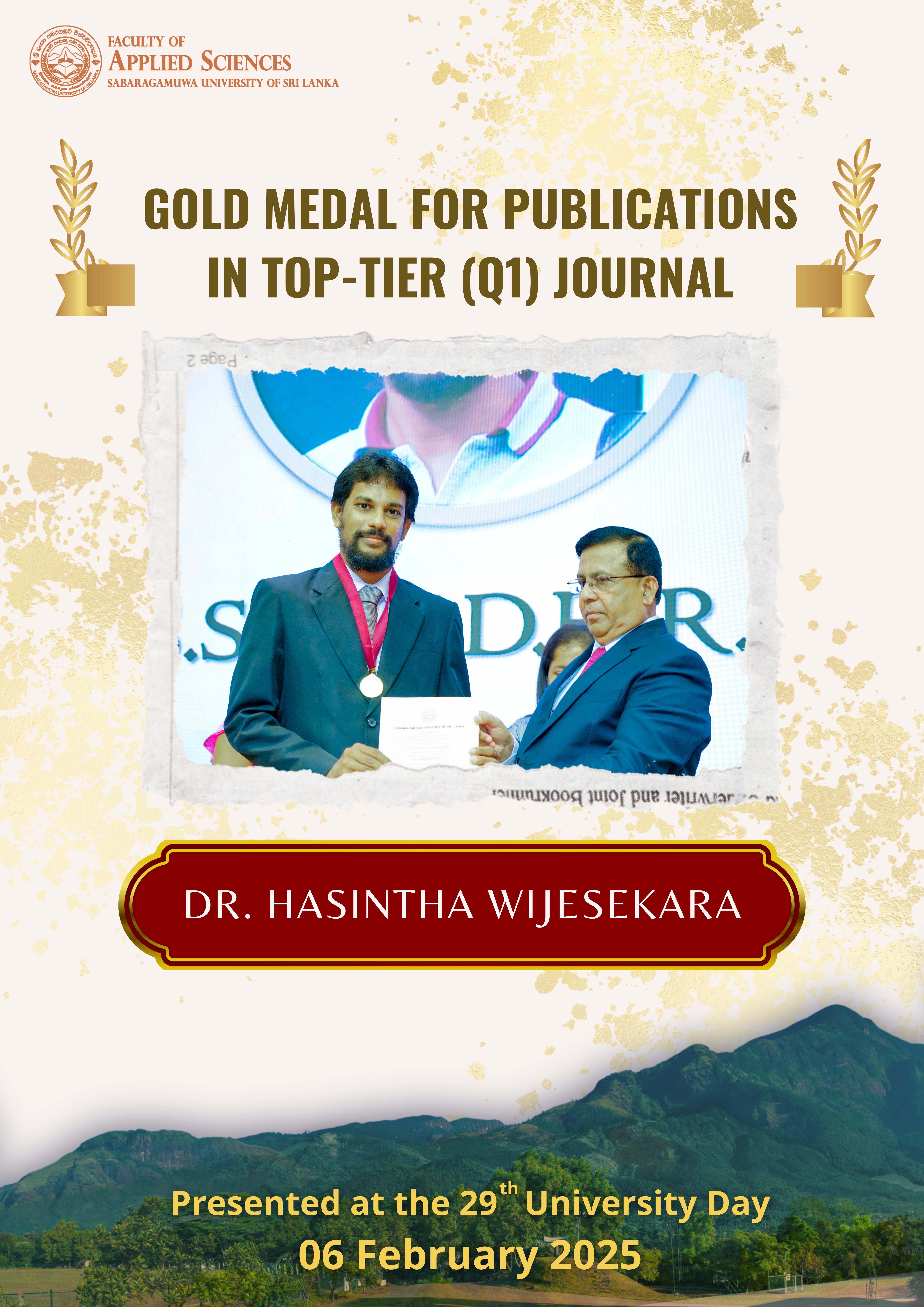 Gold Medal for Publications in TOP-TIER(Q1) Journal