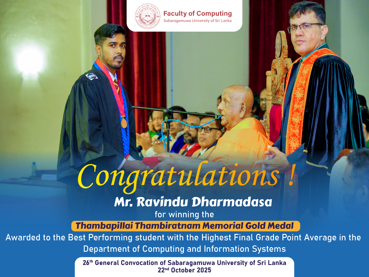 Congratulations to Mr. Ravindu Dharmadasa: Gold Medalist for Best Academic Performance!