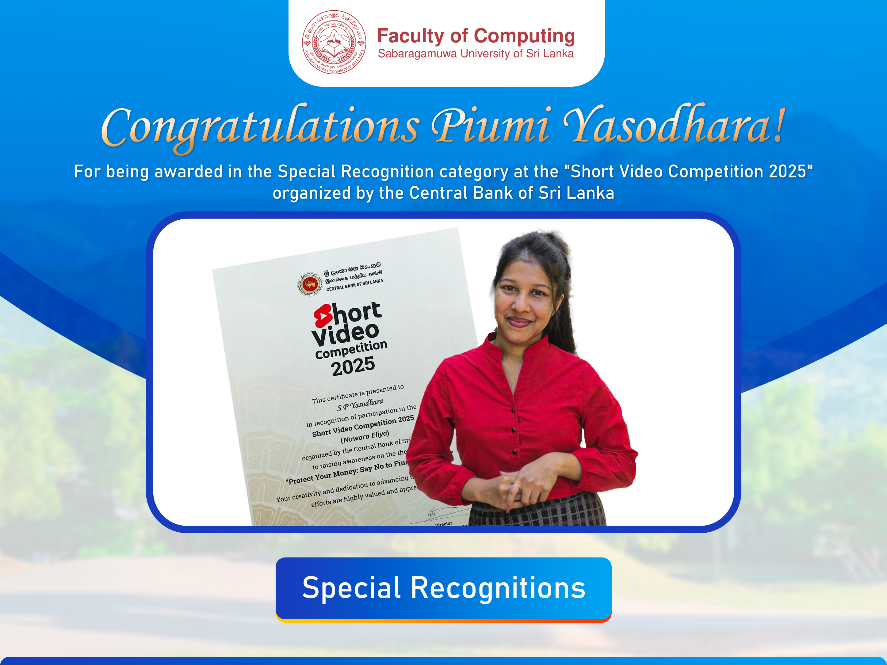 Congratulations Piumi Yasodhara for Your Outstanding Achievement!