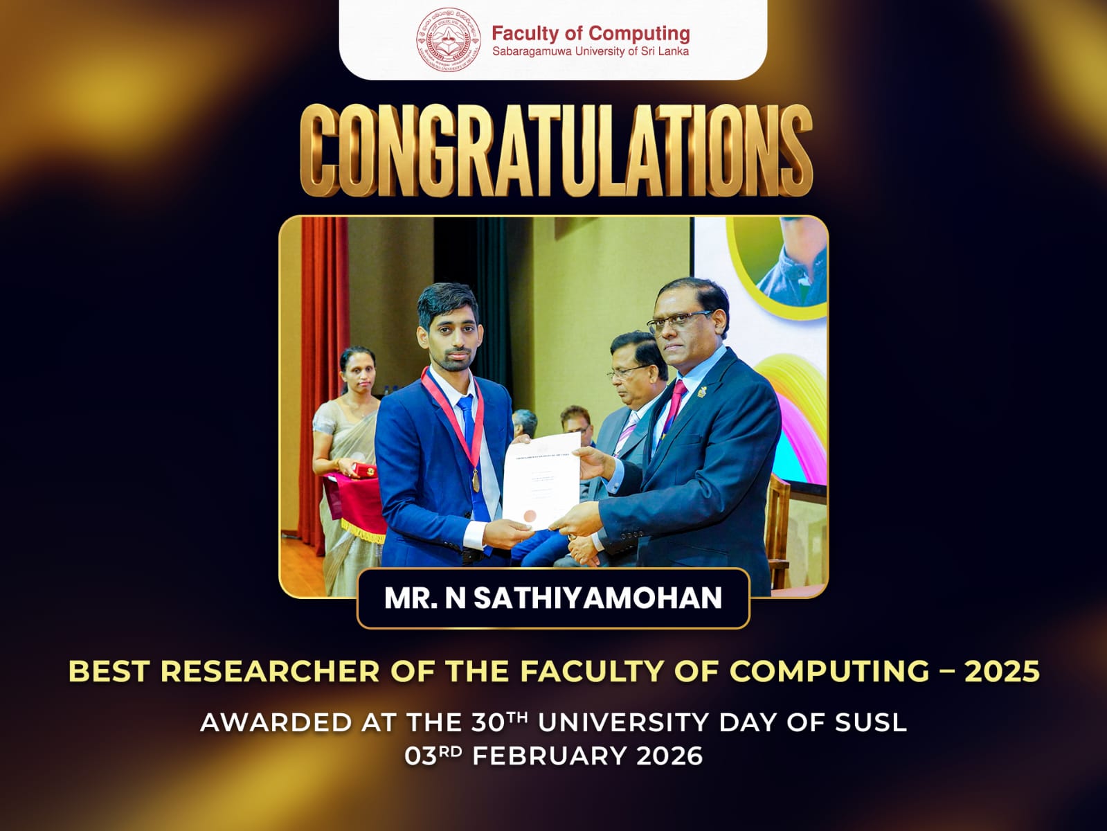 Congratulations, Mr. Sathiyamohan - 2026
