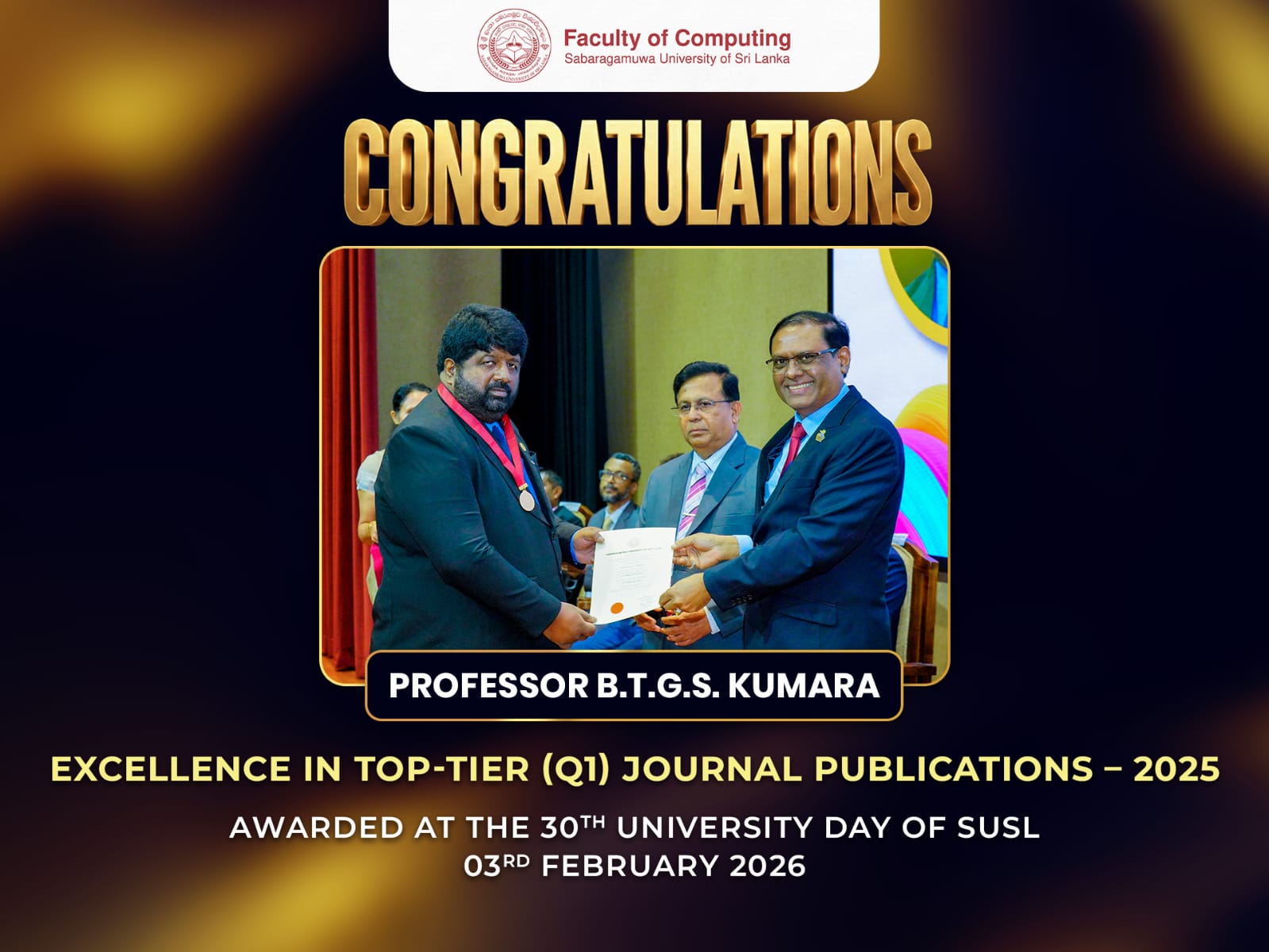 Congratulations, Prof. B.T.G.S. Kumara - 2026