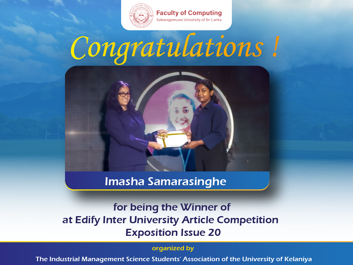 Congratulations to Imasha Samarasinghe, the Winner of Edify Inter- University Article Competition!