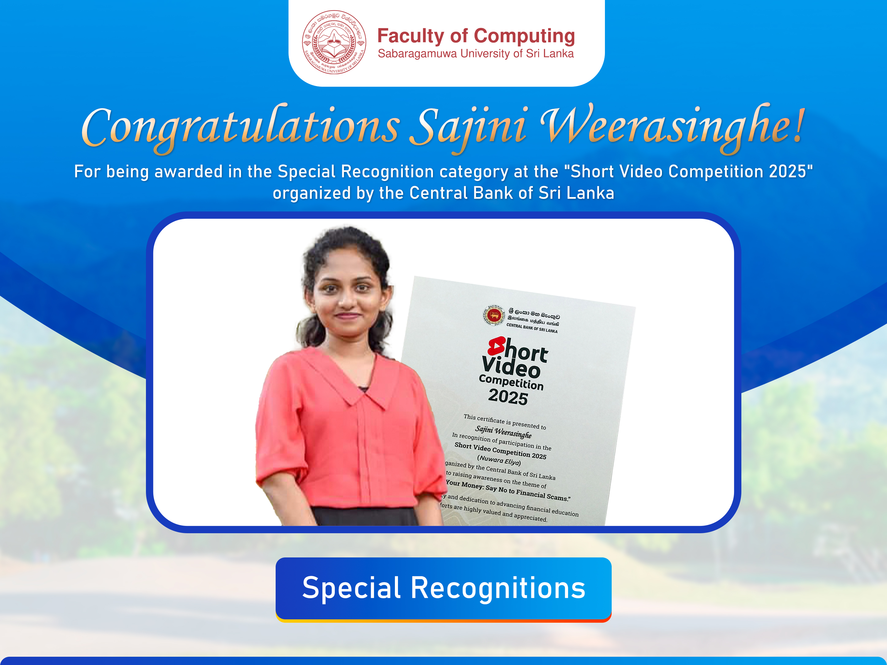 Congratulations Sajini Weerasinghe for Your Outstanding Achievement!