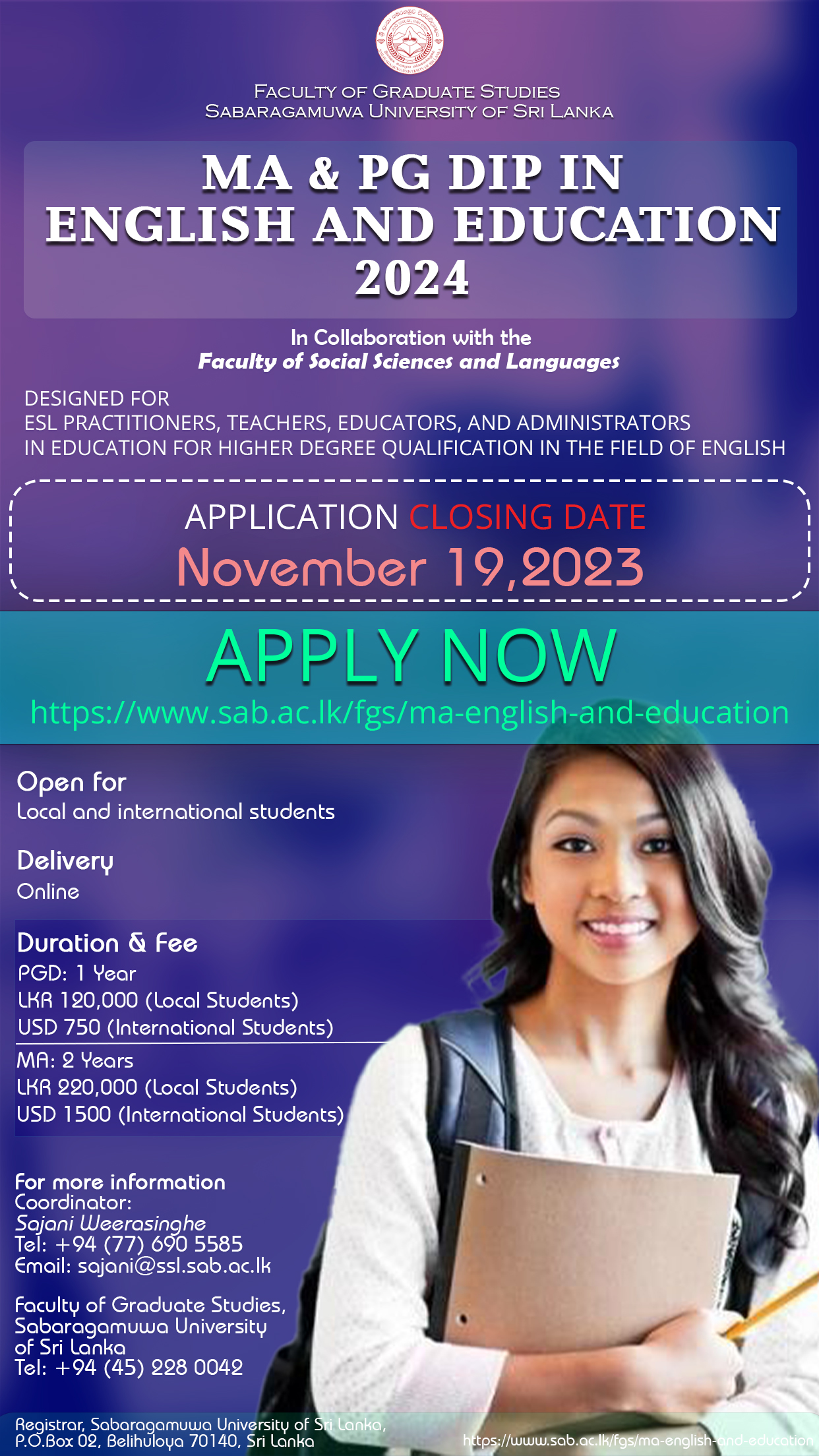 MA/PGD in English & Education 2024 - ADMISSIONS OPEN