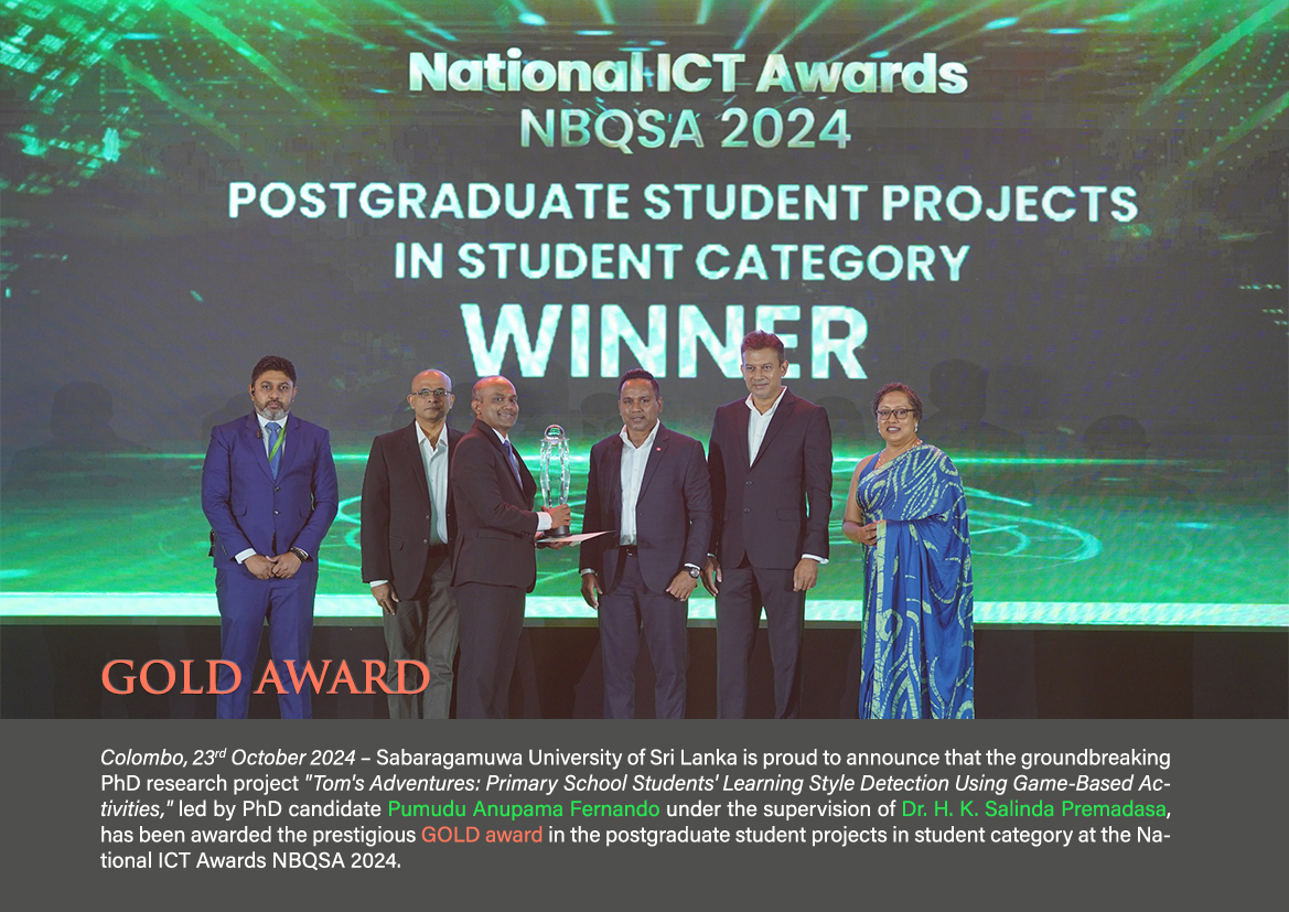 Sabaragamuwa University of Sri Lanka Research Project Wins Prestigious GOLD