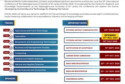 Submission Deadline Extended - The 10th International Conference of Sabaragamuwa University of Sri Lanka (ICSUSL) 2025